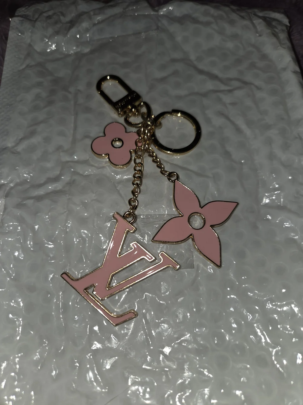 Pink Monogram Flower Key or Bag Charm with Gold
